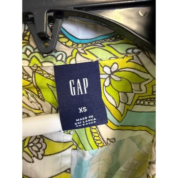 Gap Psychedelic Retro Button Down Green Blue Paisley Floral Cotton Women XS - Picture 2 of 9